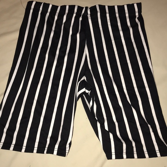 black and white striped biker shorts